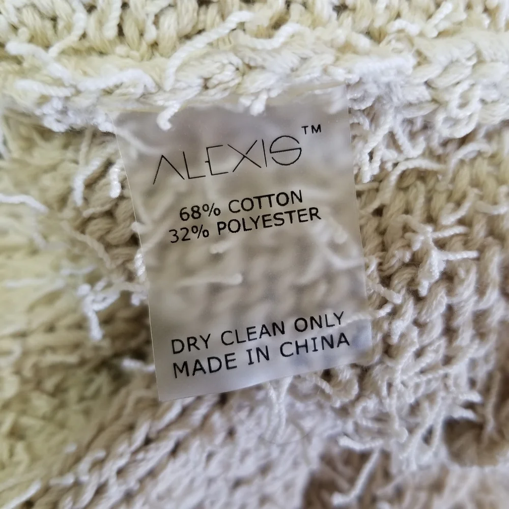 Alexis Womens Sweater Cropped Beige Cream Textured Tab Hue Side Slit Scoop M